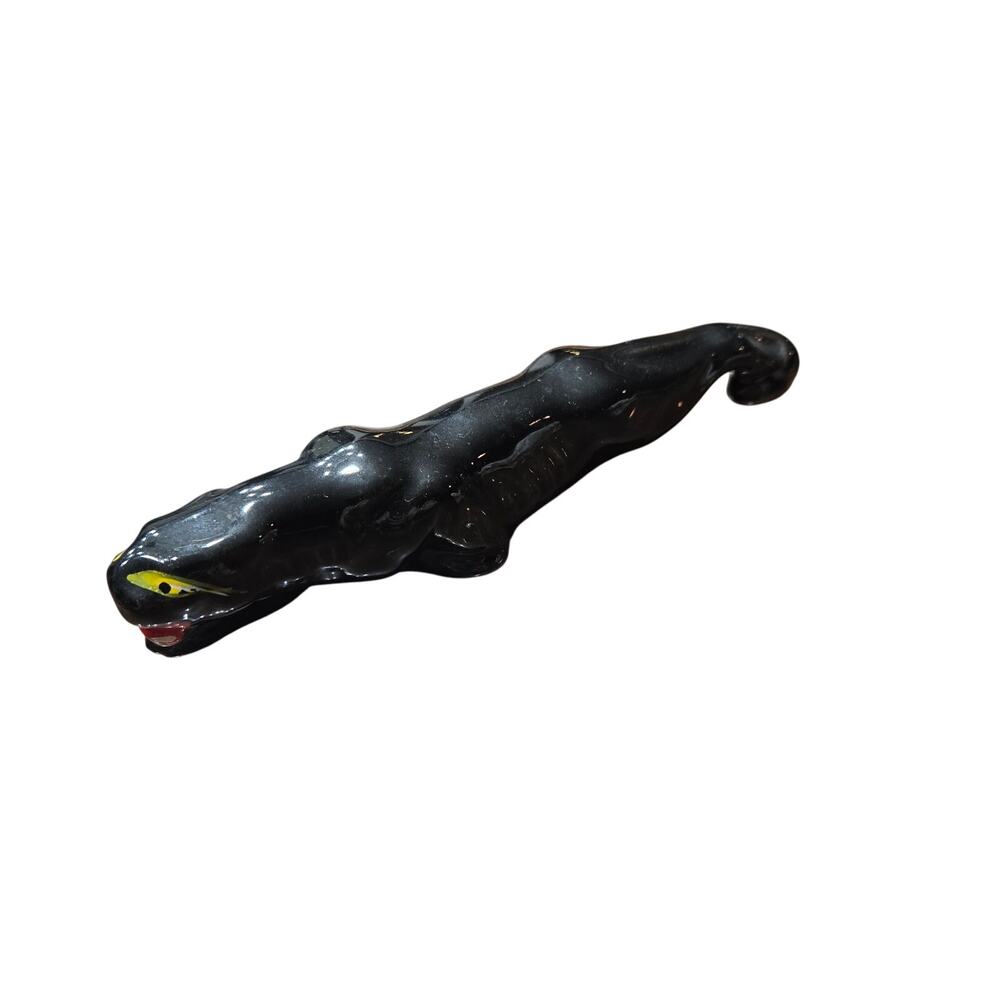 vintage mid-century black panther figurine, hand-painted